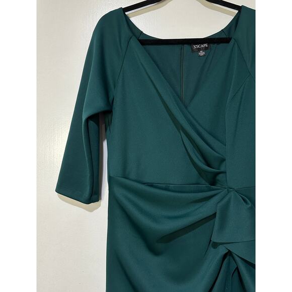 Xscape Evening Lexi Long Sleeve Scuba Ruched Side Dress Hunter Green Size 12 NWT - Picture 5 of 16